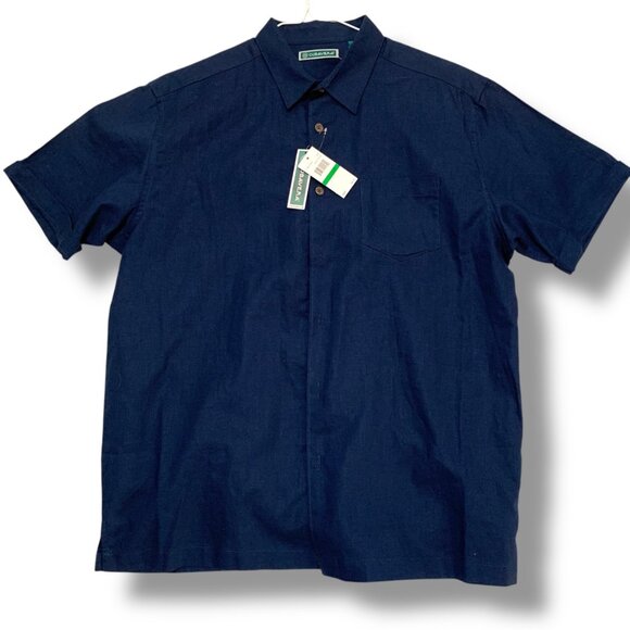 NWT Cubavera Men's Navy Linen Short-Sleeve Button-Up Shirt Sz L Havanna Cigar - Picture 2 of 7
